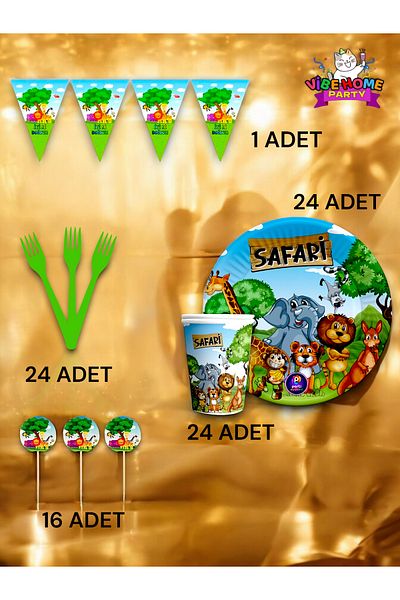 VibeHome Θεματικό οικολογικό σετ Safari για 24 άτομα - πάρτι γενεθλίων και διασκεδαστικές εκδηλώσεις