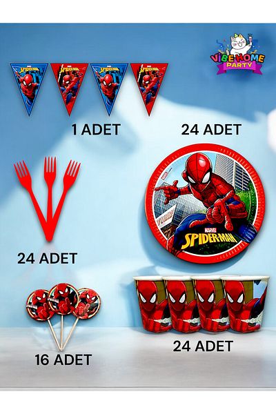 VibeHome Spiderman Themed Eco Set for 24 - Birthday Party and Fun Events