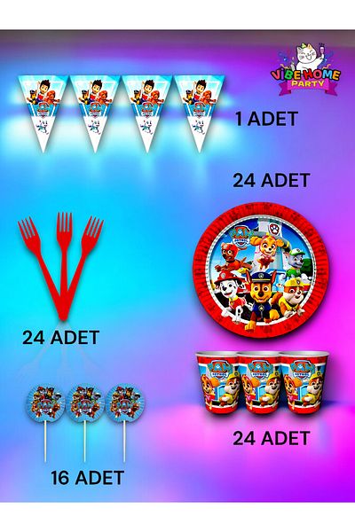 VibeHome Paw Patrol Themed Eco Set for 24 - Birthday Party and Fun Events