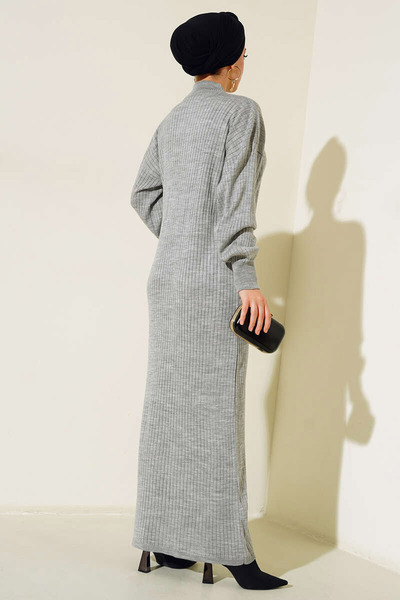 Bigdart 15900 Boydan Tesettür Triko Elbise - Gri