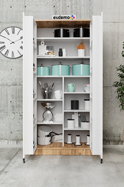 Evdemo Art 2 Kapaklı Erzak Kiler Dolabı Mutfak Atlantik Çam Beyaz