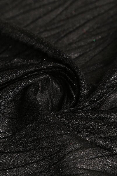 Kumaş Deposu Violet Zikzak Pliseli Siyah Simli Tül