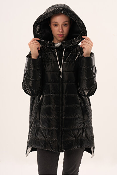 Veger özel desenli kapüşonlu kapitone kaban