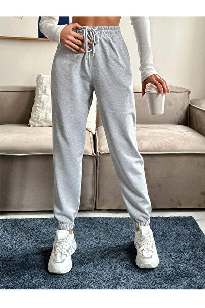 yx yustex sport Γυναικείο γκρι άνετο παντελόνι jogger με ψηλή μέση, πλεκτό ύφ...