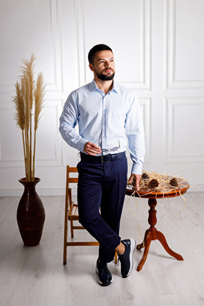 Sarar Elvio Класична сорочка з кишенями з бавовняної тканини, синього кольору