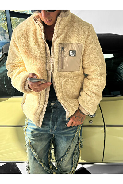 ablukaonline Бежевий чоловічий оверсайз Pelus пальто куртка светр толстовка куртка бежевого кольору