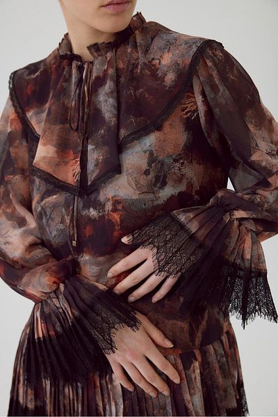 Exquise Patterned Regular Mini Dress - with Belt and Tie Detail