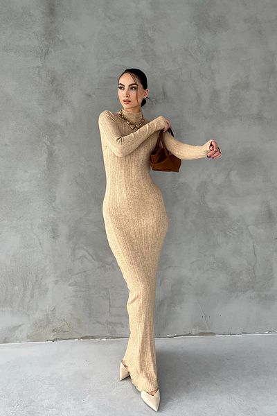 Seda Yalçın Atelier Stone Ribbed Half Turtleneck Long Knitwear Dress