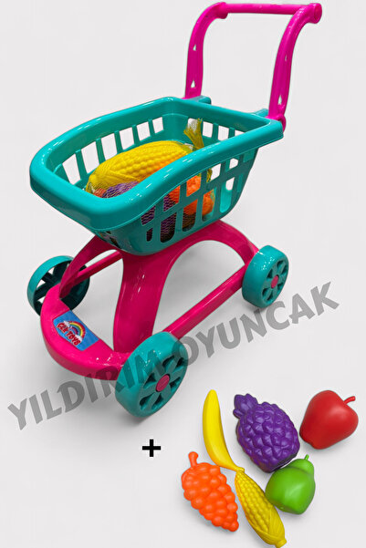 YILDIRIM OYUNCAK Market Arabası 7 Parça File Meyve Sebzeler 45 cm - Evcilik M...