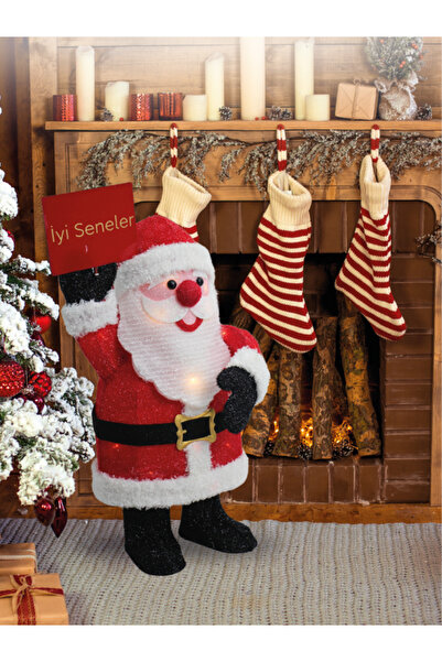 Genel Markalar Beyaz Ledli Noel Baba Figürü 65cm, Sıcak ve Şık Dekorasyon Par...