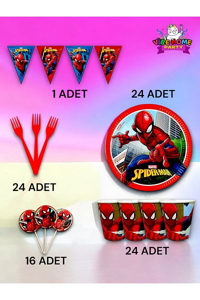 VibeHome Spiderman Themed Eco Set for 24 - Birthday Party and Fun Events