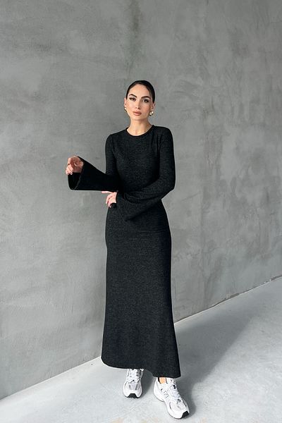 Seda Yalçın Atelier Anthracite Soft Spanish Sleeve Long Dress
