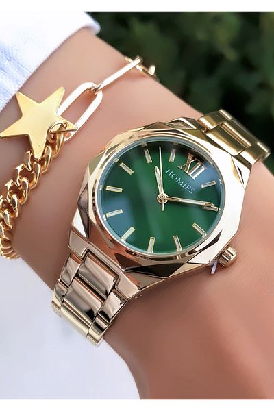 Homies Brand Gold Green Color Watch Bracelet with Gift