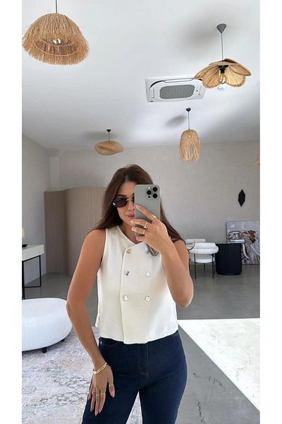 My Blog Ecru Lily Six Button Knitwear Vest