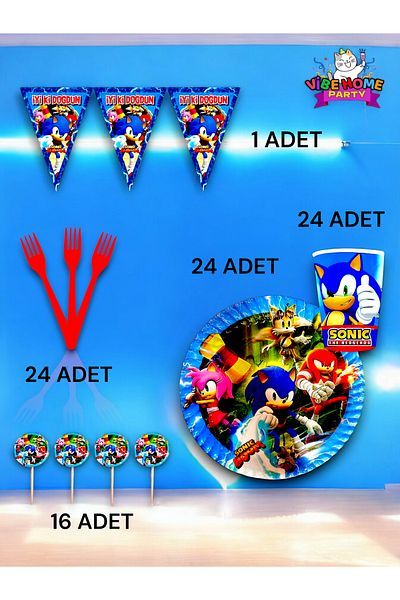 VibeHome Sonic Themed Eco Set for 24 - Birthday Party and Fun Events