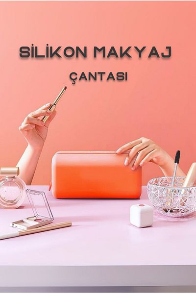 ZENİTH Cylinder Cosmetic Bag - Orange Makeup House Organizer Organizer Travel Organizer