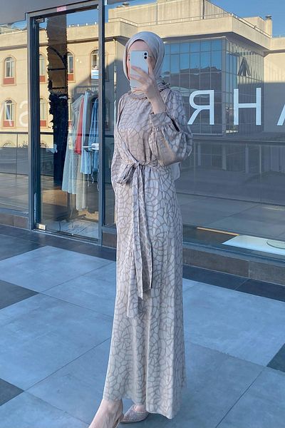 Sahraa Beige Patterned Self Dress