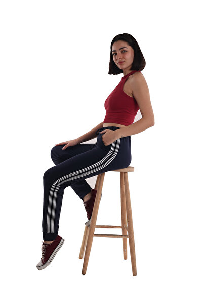 ASN concept Women's Navy Blue High Waist Striped Sweatpants