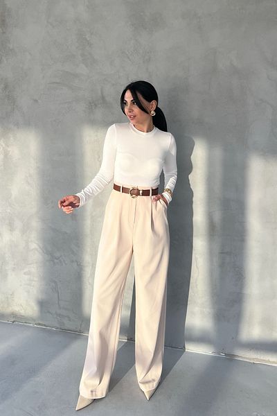 Seda Yalçın Atelier Beige Palazzo Trousers with Back Pocket Detail
