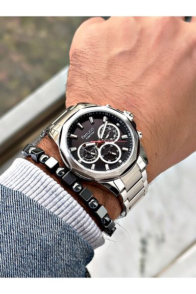 Ferrucci Silver Color Steel Band Men Wrist Watch + Bracelet