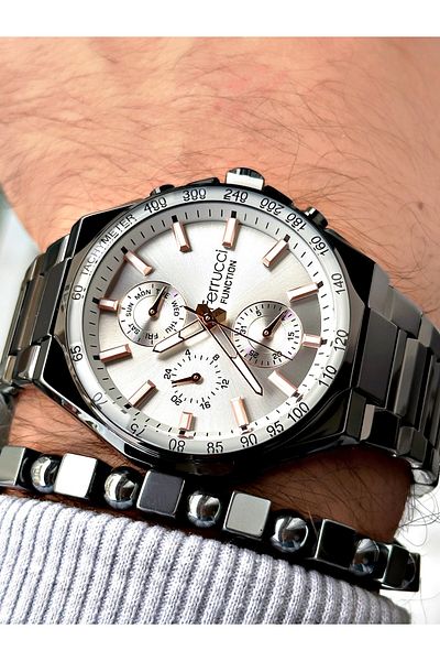 Ferrucci Black Color Functions Active Steel Cord Men's Wrist Watch + Bracelet