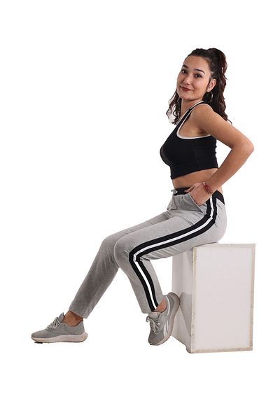 ASN concept Women's Gray High Waist Side Striped Sweatpants
