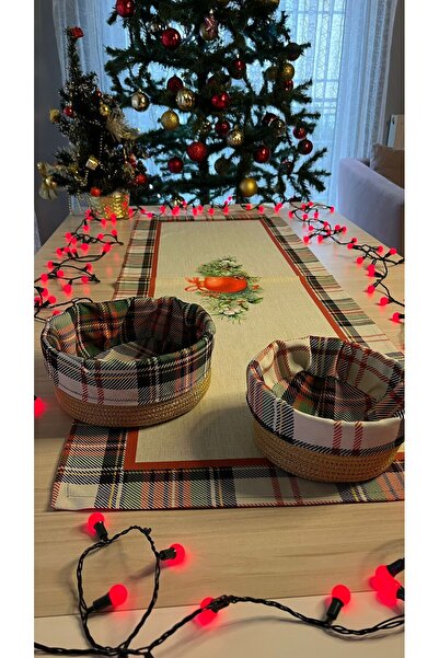 DOUBLE KNOT DESİGN New Year Runner and 2 Baskets, New Year, Gift, Table, Tableware, Dinner Set, American Service