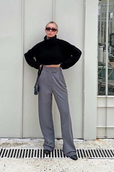 Swist Gray Kate Velcro Waist Comfortable Women's Palazzo Trousers