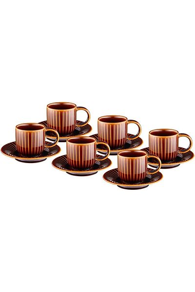 STOREMAX Ntwork Istanbul Porcelain Lev 6-Piece Coffee Cup Set Brown Art 1087243