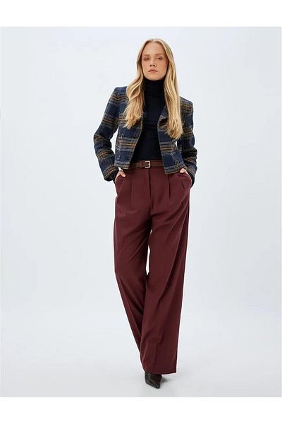 Koton 5wak40154pw 464 Pantaloni țesuți de damă roșu Claret