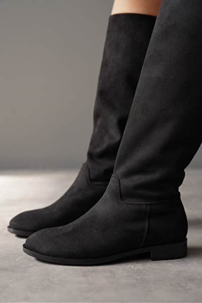 Lizzu Μαύρες φλατ μπότες Roaley - Χωρίς φερμουάρ, κάτω από το γόνατο