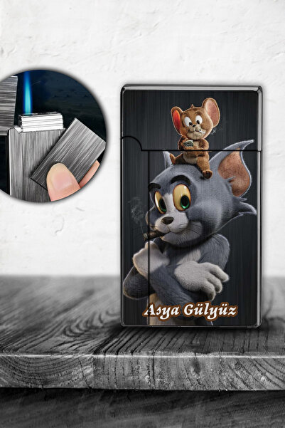İŞTE BU Kişiye Özel İsimli Gazlı Rüzgar Geçirmez Çakmak Tom ve Jerry Baskılı