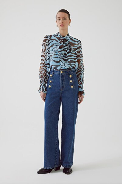 Exquise Βαμβακερό κανονικό Indigo τζιν - Λεπτομέρεια με κουμπί