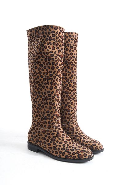 Lizzu Cizme de damă fără fermoar sub genunchi - Roaley Leopard