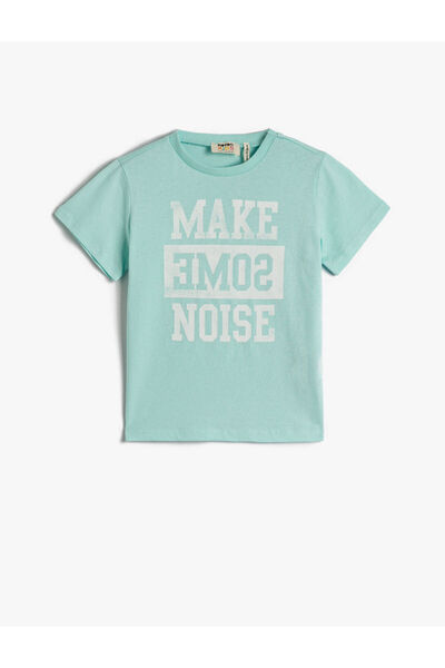Koton Βαμβακερό κοντομάνικο μπλουζάκι με στάμπα σλόγκαν