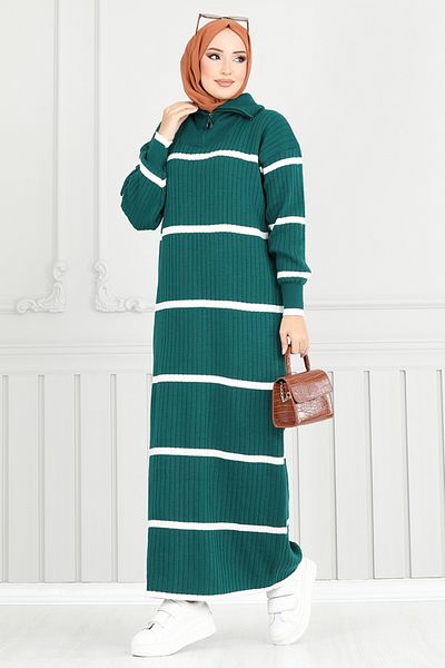 ModaMerve Rochie tricotaje cu jumătate de fermoar 6013KLN1035-M Petrol