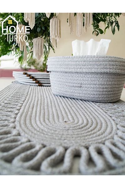 HomeTurko Runner cu plăci de iută, set de prezentare, articole de uz casnic pentru zestre, suport pentru șervețele, set de 7, set boho