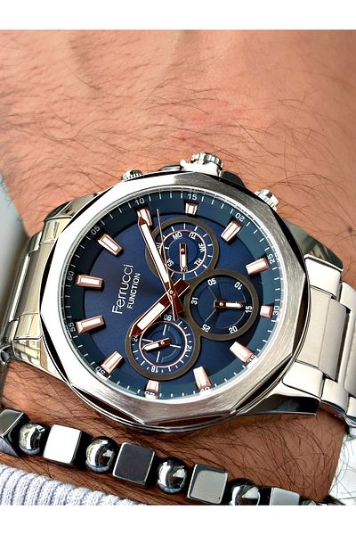 Ferrucci Silver Color Steel Band Men Wrist Watch + Bracelet