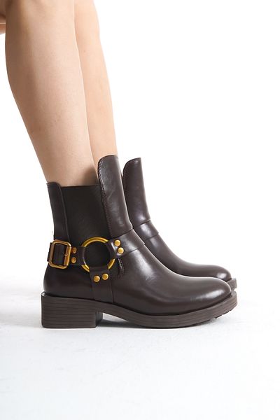 Lizzu Μποτάκια Bliona Brown Mini Heeled Boots - Σχεδιασμένη αγκράφα με λεπτομέρειες