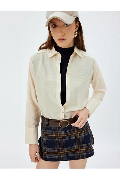 Koton 5Wak60094Ew 002 Ecru Women's Woven Long Sleeve Shirt