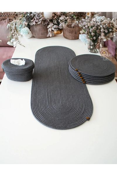 HomeTurko Runner cu plăci de iută, set de prezentare, articole de uz casnic pentru zestre, suport pentru șervețele, set de 7, set boho