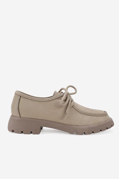 TUNAELLİ Pantofi Oxford din nubuc bej - mărimea 36-41, piele naturală naturală, cu șireturi