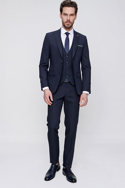 Morven بدلة رجالية باللون الأزرق الداكن 6 Drop Slim Fit - سترة وجاكار