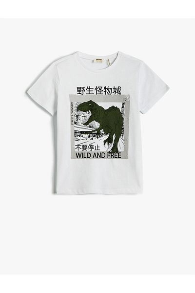 Koton Kurzarm-T-Shirt aus Baumwolle mit Dinosaurier-Print