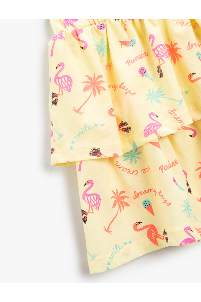 Koton Yaz Temalı Flamingo Ve Dondurma Baskılı Fırfırlı Mini Etek Pamuklu