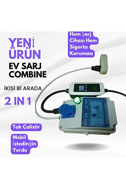ReparAuto Elektrikli Araç Şarj Cihazı Ve Sigorta Kutusu 7 Kw Ev Tipi Mobil Seyyar 5 Metre Kablolu