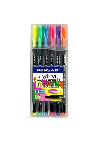Pensan 6300 Model Fineliner - 0.4 Mm Felt Tip, 6 Neon Colored Pen Set
