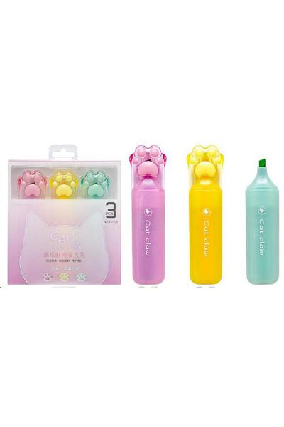 MEY Pastel Colored Highlighter - Cat Claw, Set of 3 (Pink-Yellow-Green), 12013-3