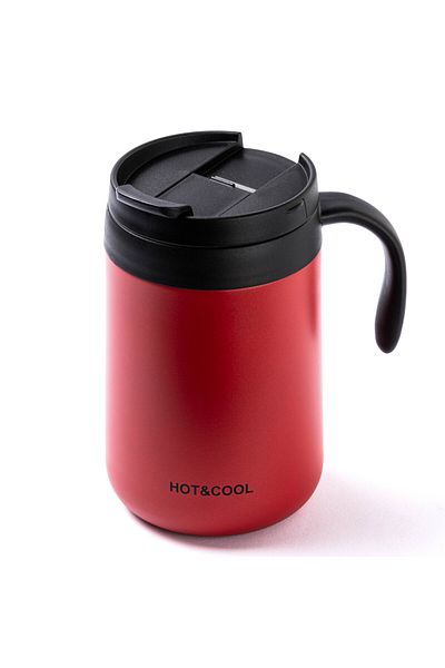 Tantitoni Red Stainless Steel Thermos Cup with Glass 500ml