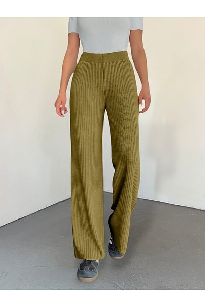 Modamorfo Ribbed Knitwear Trousers -Oil Green